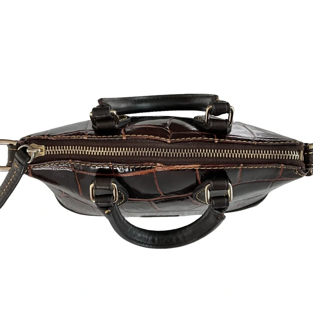 Vintage Dooney Brown Croco Dome Leather Satchel - Picture 6 of 8
